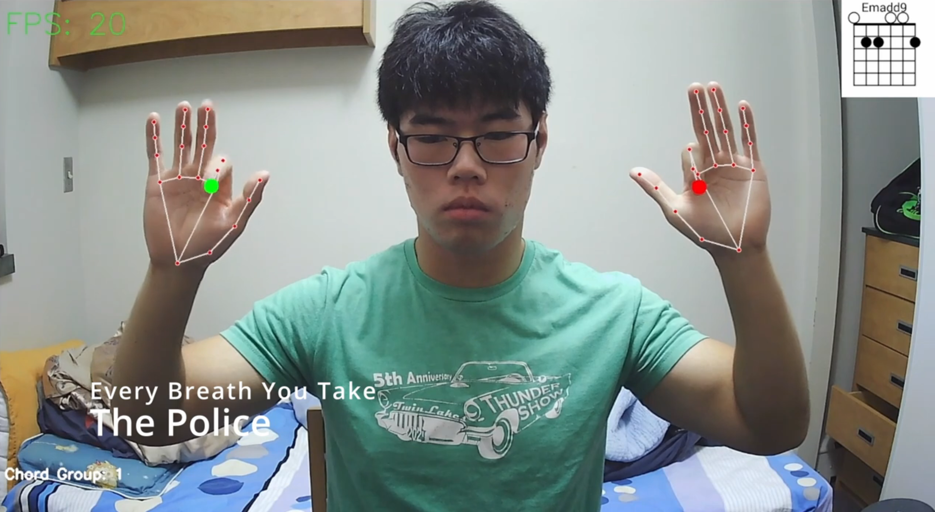 Hand tracking with chord overlay